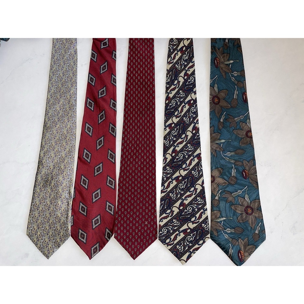 LOT of 5 Vintage Celine Chloe Oscar De La Renta Men's Tie Silk Designer Necktie